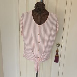 Striped Pink Button-Down Tie-Front Top